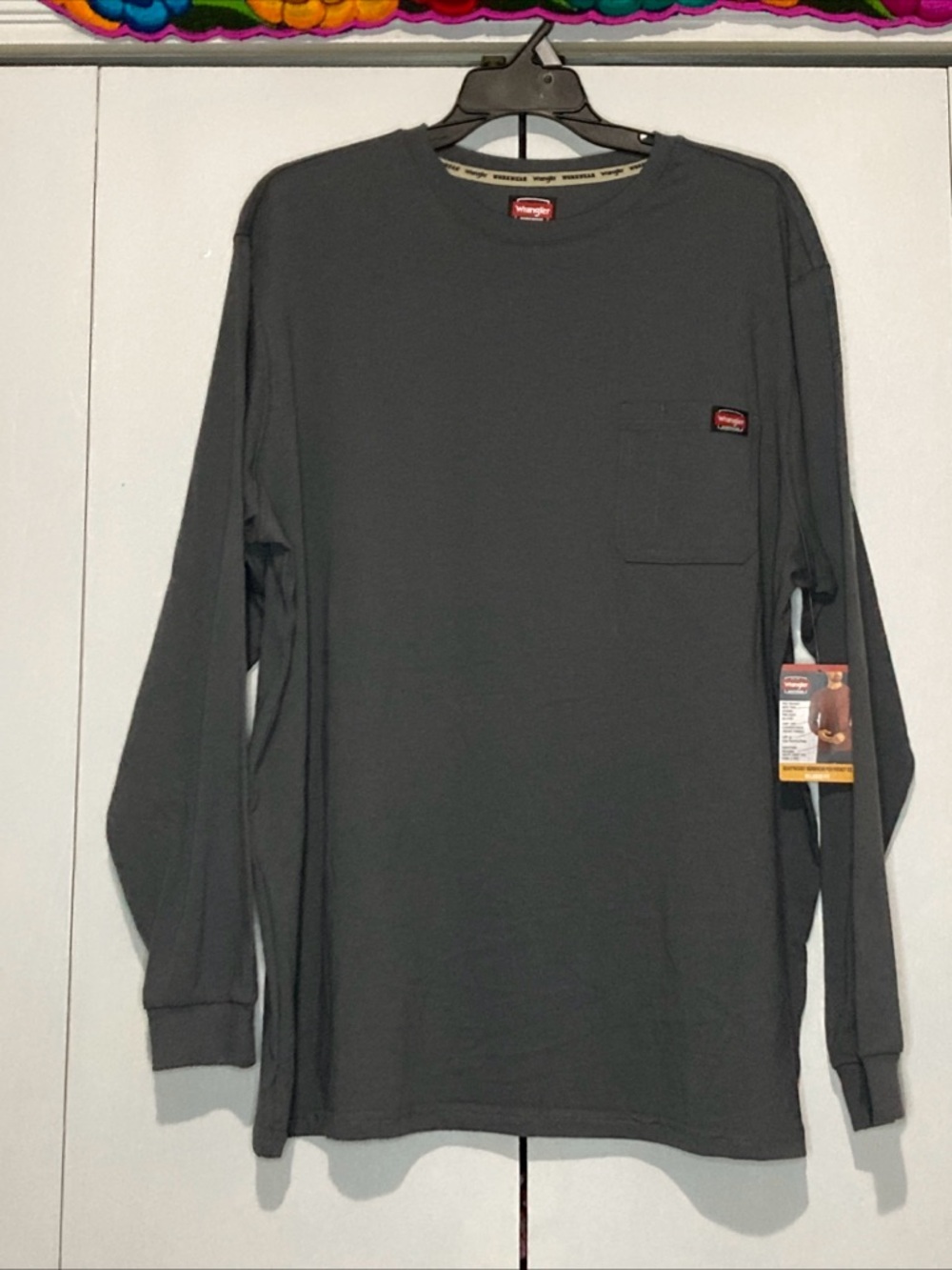 NWT Wrangler 3X Men’s Workwear Long Sleeve Pocket Tee Charcoal Gray New w/tags